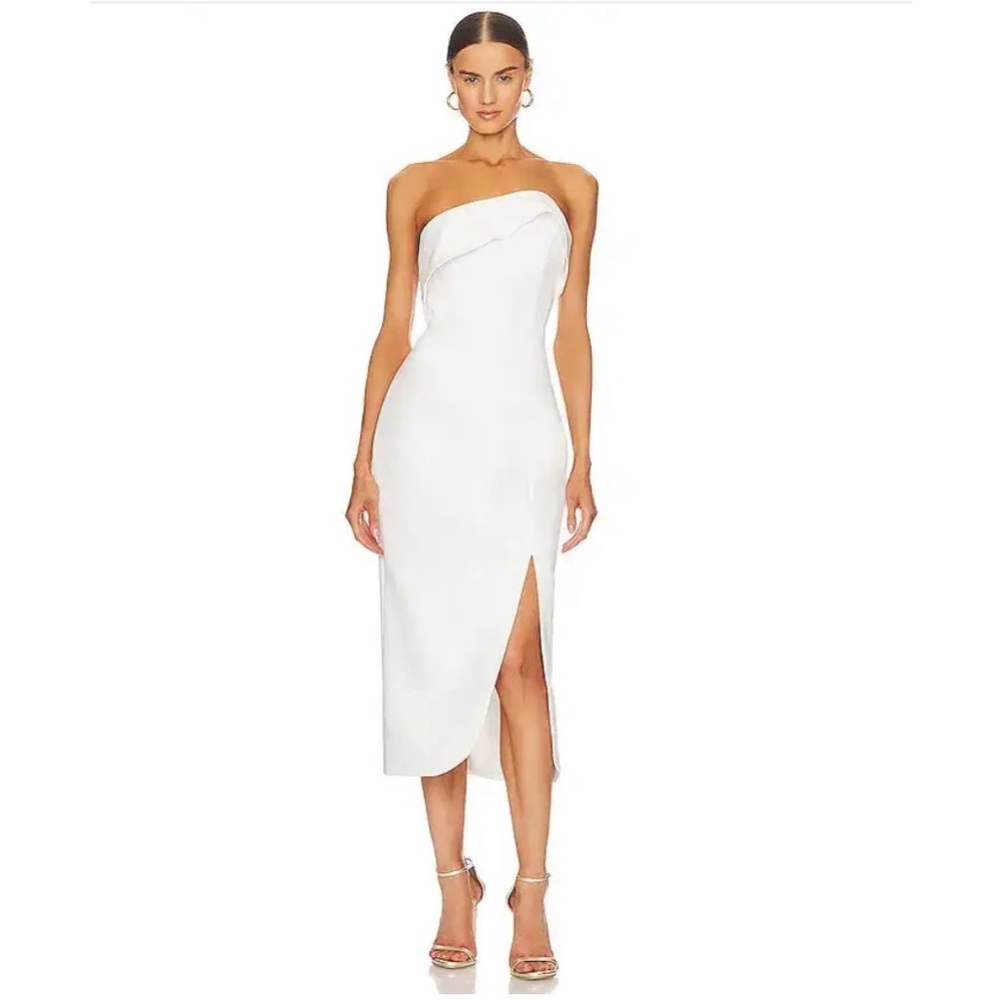 Elliatt White Agatha Strapless Midi Dress with Side Slit